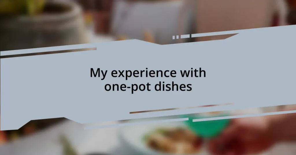 My experience with one-pot dishes