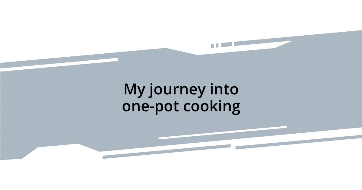 My journey into one-pot cooking
